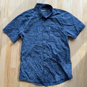 Barbour Short Sleeve Casual Button-up Navy and Grey Sailboats (Size M, Tailored)